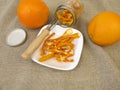 Dried orange peel from organic oranges Royalty Free Stock Photo