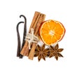 Dried orange slices, cinnamon, star anise and vanilla Royalty Free Stock Photo