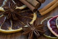 Dried orange slices and dried lemon slice with cinnamon sticks a Royalty Free Stock Photo