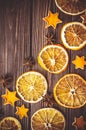 dried orange slices on wood table Royalty Free Stock Photo