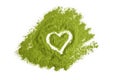 Dried organic wheat or barley grass powder heart shape isolated on white Royalty Free Stock Photo