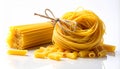 Dried Pasta Variety Nest Spaghetti and Macaroni on White Background Royalty Free Stock Photo