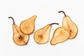 Dried pear slices on white background