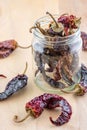 Dried peppers in a storage jar
