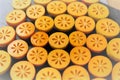 Dried persimmon slices arranged in a circular pattern Royalty Free Stock Photo