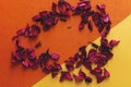 Dried Petals Of Red Roses on yellow and orange background. Royalty Free Stock Photo