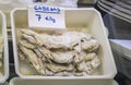 Dried pieces of salted cod or bacalao for sale at a market in Pamplona, Spain