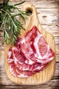 Dried pig meat slices. Delicatess. Royalty Free Stock Photo