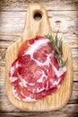 Dried pig meat slices. Delicatess. Royalty Free Stock Photo