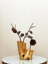 Dried Pine Cones in Olive Wood Vase