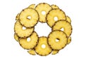 Dried pineapple slices forming a circular pattern on white background Royalty Free Stock Photo