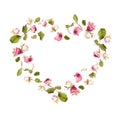 Dried pink rose flowers in heart shape