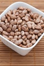 Dried pinto beans in a white bowl Royalty Free Stock Photo