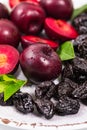 Dried Plums Pitted Prunes and Fresh Plums Royalty Free Stock Photo