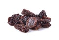 Dried raisins on white background