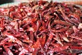 Dried red chili in the basket for sell