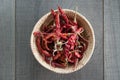 Dried red chili in Basket weave Royalty Free Stock Photo