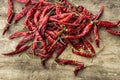Dried red chili pepper on wooden background