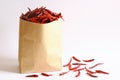 Dried red chili peppers. stock photo