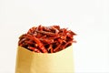 Dried red chili peppers. stock photo