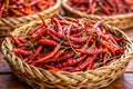Dried Red Chilies in a Rustic Woven Basket Royalty Free Stock Photo