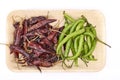 Dried red chillies and fresh green chillies Royalty Free Stock Photo