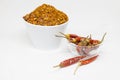 Dried red chillies in a white cup on a white background Royalty Free Stock Photo