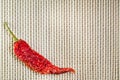 Dried red hot chili pepper on a bamboo serviette Royalty Free Stock Photo