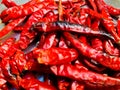 Dried red hot chili on plate, Food ingredient for spicy recipe.