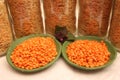 Dried red lentils in a bowl