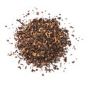 Dried rooibos, bush tea, red tea, redbush tea leaves close up