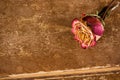 Dried rose on old leather Royalty Free Stock Photo