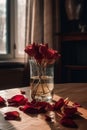 Dried roses in a vase. Relationship problems, disappointment, depression, loneliness. Royalty Free Stock Photo