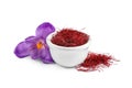 Dried saffron and crocus flower on white background Royalty Free Stock Photo