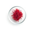 Dried saffron spice in bowl isolated on white background Royalty Free Stock Photo