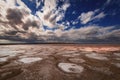 Dried salt lake near mud volcanoes Royalty Free Stock Photo
