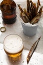 Dried salted capelin and beer Royalty Free Stock Photo