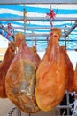 Dried salted pork ham from Spain hanged