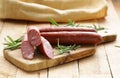 Dried sausage with fresh rosemary