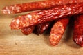 Dried sausages close-up Royalty Free Stock Photo