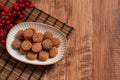 Dried scallop on wooden table Royalty Free Stock Photo