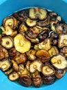 Dried shiitake mushrooms soak in water Royalty Free Stock Photo