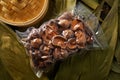 Dried Shiitake mushrooms in vacuum plastic blister