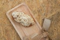 Dried shredded pork bread with mayonnaise on wooden tray