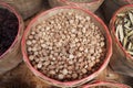 Dried Siam Cardamom in bamboo basket. medicinal plants. Thai herbs.