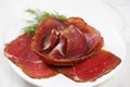 Dried sliced basturma, cured beef meat ready for eat