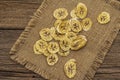 Dried slices of banana. Fruit snack, healthy eating concept Royalty Free Stock Photo