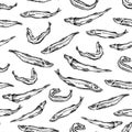 Dried Smelt Salted Fish - black and white seamless pattern - hand drawn ink illustration, wrapping paper or package design