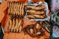 Dried smoked fish in Local Thailand morning market a traditional