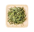 Dried Stevia rebaudiana Bertoni, sweet leaf sugar substitute in dish Royalty Free Stock Photo
